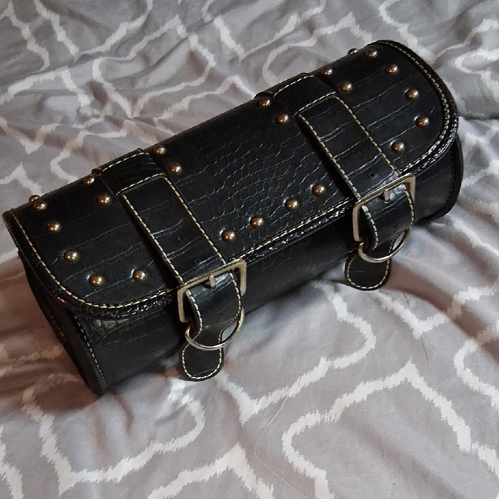 Black Studded Leather Motorcycle bag